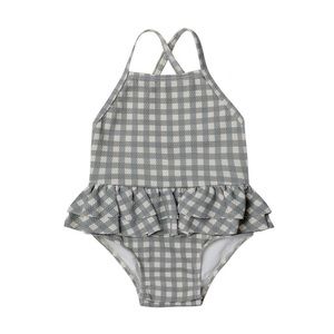 Quincy Mae Ruffled One Piece Swimsuit in Sea Green Gingham